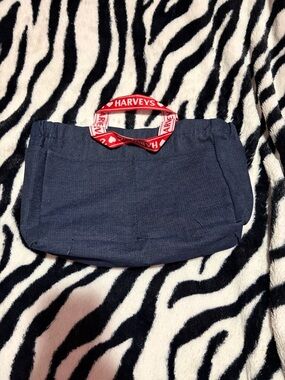 Harveys Navy Denim Tote with Red Logo Handles. Purse insert